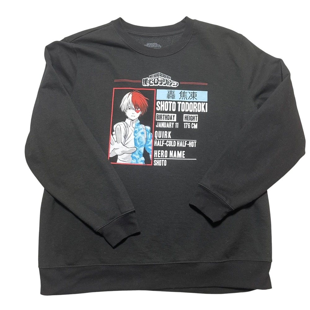 My Hero Academia Shoto Todoroki‎ Graphic Black Crewneck Sweatshirt Mens XL
